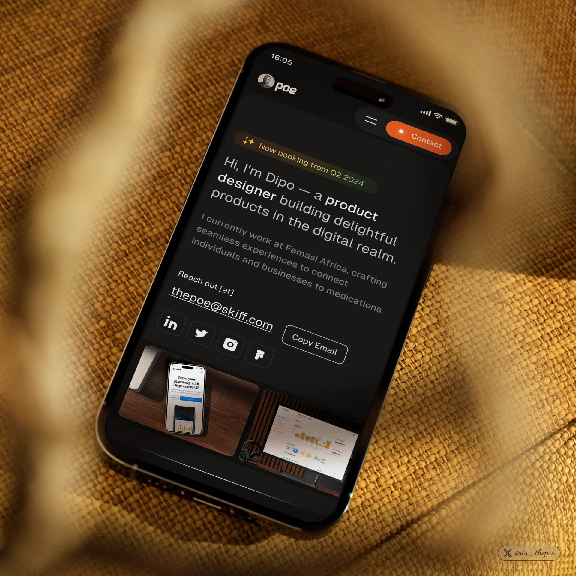 Une maison sur le web pour moi et mon travail, construite comme mon premier projet dans Framer.